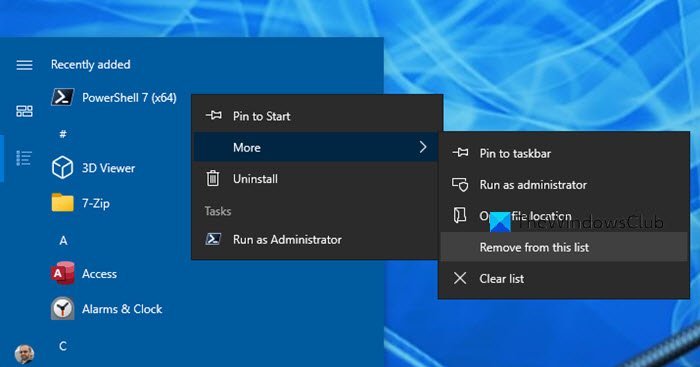 Remove Recently added app from Start Menu