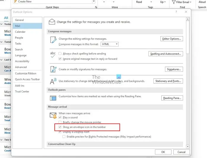 Outlook new email envelope icon is not showing in Taskbar