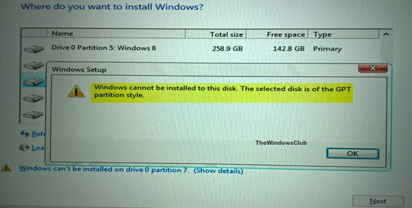 Windows cannot be installed to this disk