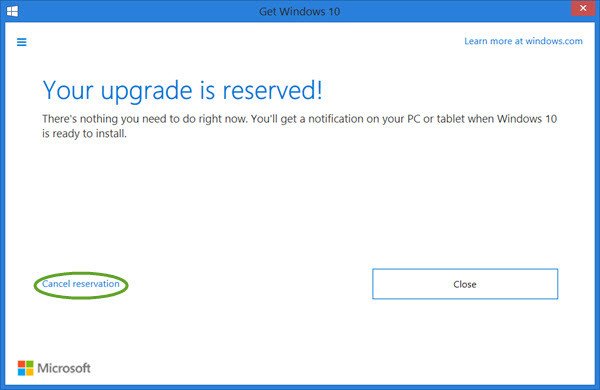 отменить зарезервированное обновление Windows 10