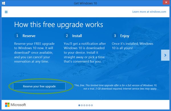 reserve free windows 10 upgrade