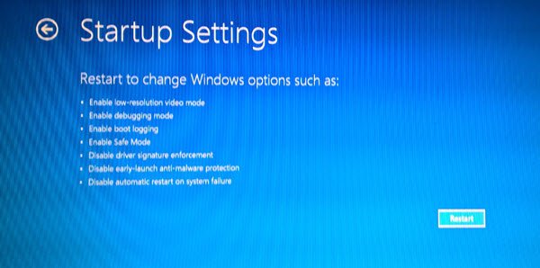 advanced startup options windows 10 boot menu