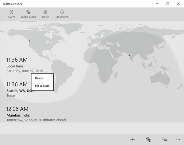 Alarms and Clocks app Windows 10