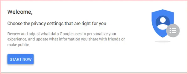 Fig 1 - Google privacy settings - getting started