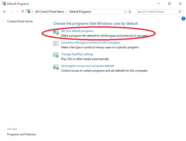 Fig 4 - Changing default programs using Control Panel - Step 1