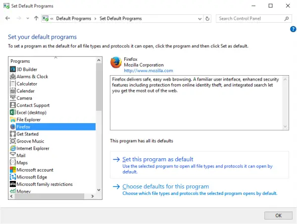 Fig 5 - Change default browser in Windows 10