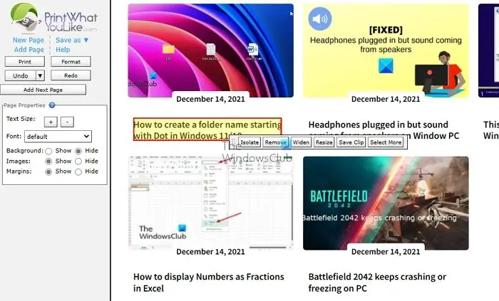 Print What You Like lets you print full or parts of a web page