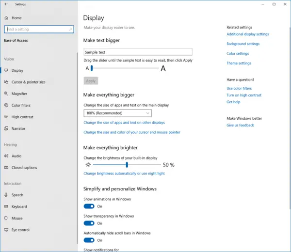 Windows 10 Ease Of Access