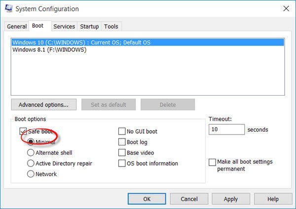 start or boot Windows 10 in Safe Mode