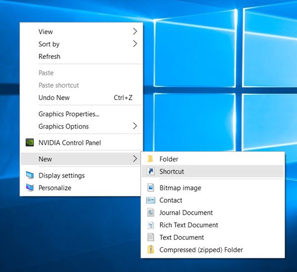 Create shortcuts Settings Windows 10