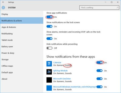 Turn off Notification sounds in Windows 10