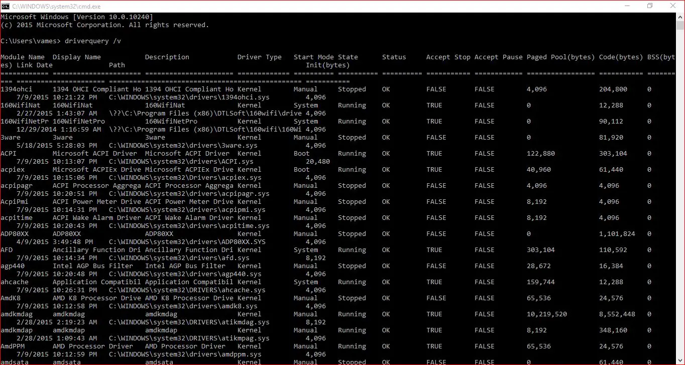 Driverquery cmd. Команда driverquery. Список драйверов. Список всех установленных драйверов Windows 7.