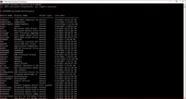 list of Drivers using driverquery