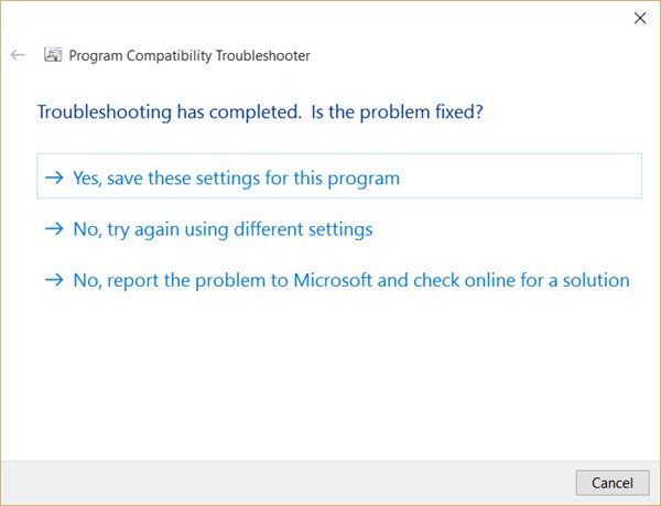 Change Compatibility Mode settings for an app using the Program Compatibility Troubleshooter
