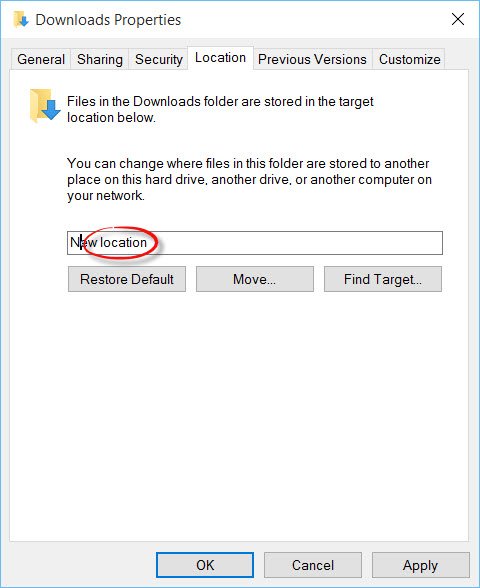 Change default download folder location in Edge