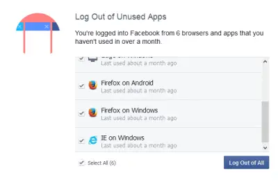 Fig 2 - Log out of unwanted devices - Facebook security