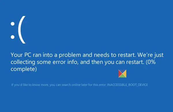 INACCESSIBLE BOOT DEVICE error in Windows 11 10 - 27
