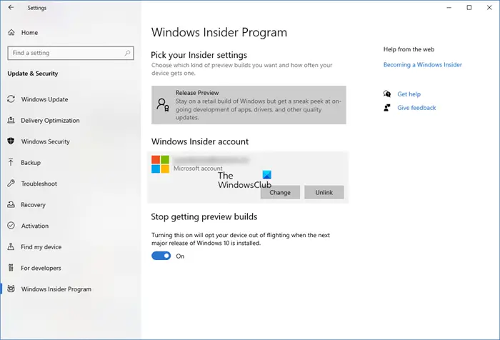 Leave Windows Insider Program