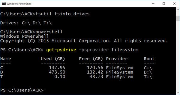 List Drives in powershell