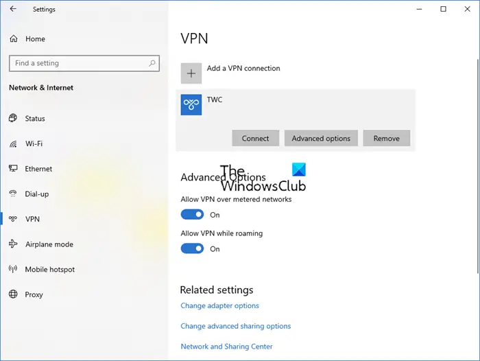 Set up VPN connection in Windows 10