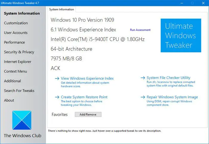 Ultimate Windows Tweaker for Win 10 screenshot