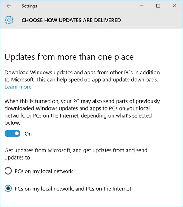 Turn off Windows Update Delivery Optimization