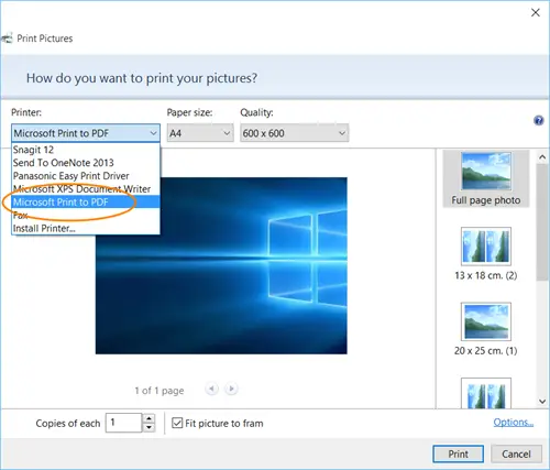 microsoft print to pdf windows 10