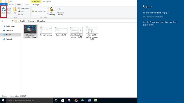 share tab file explorer windows 10