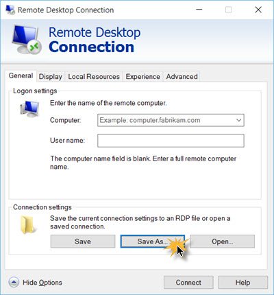 Create a Remote Desktop Connection shortcut Create a Remote Desktop Connection shortcut