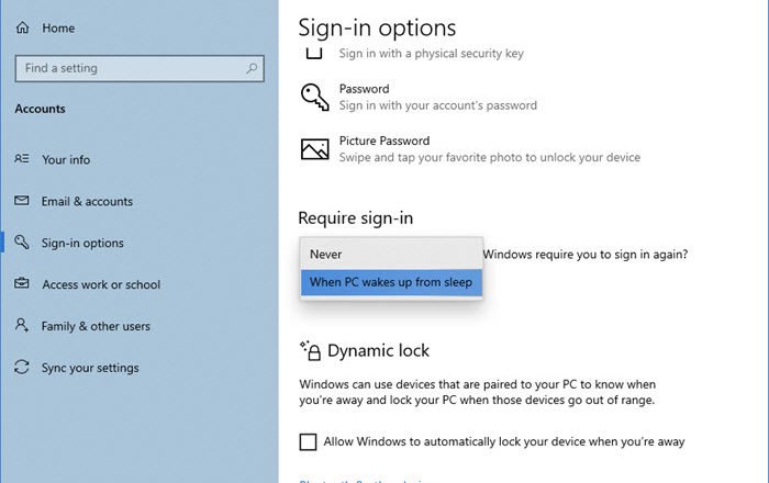 Make Windows 10 PC require password