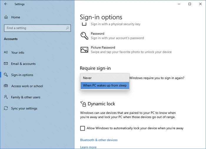 Make Windows 10 PC require password