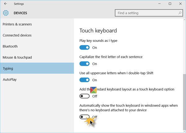 Make Windows 10 show Touch keyboard
