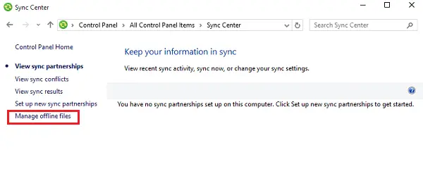 Windows 10 Sync Center