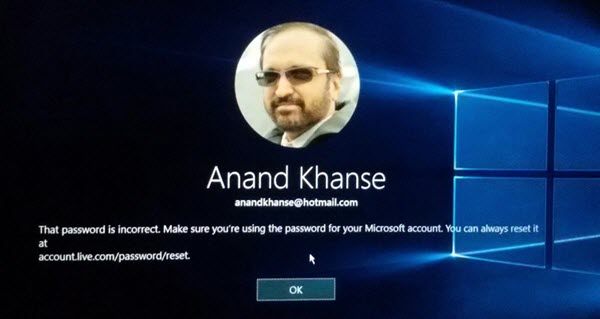 That password is incorrect windows 10