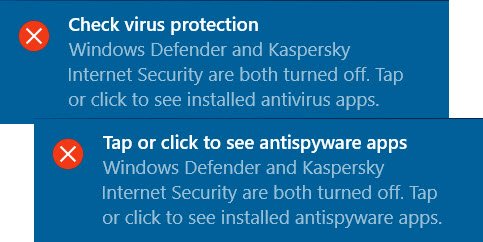 suppress Security Center notifications in Windows 10