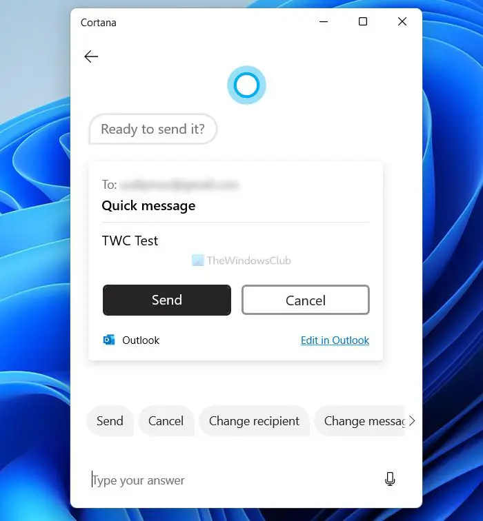 Use Voice Commands to write Email using Cortana on Windows 11