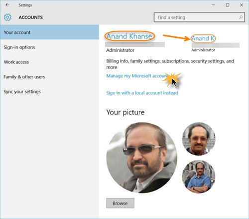 Change Account username in Windows 10