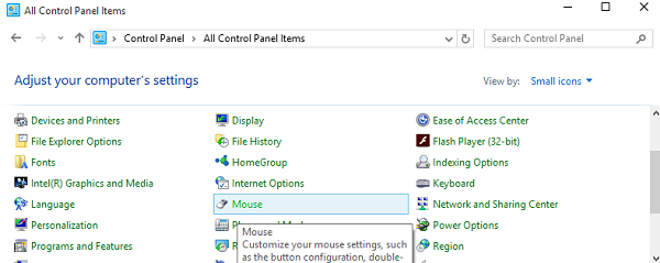 Control panel Mouse