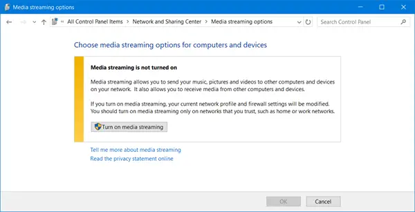 Turn on media streaming