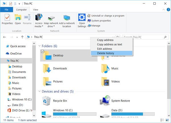 arrow or kickoff typing something inwards the address bar plain of File Explorer How to delete Windows File Explorer Address Bar History