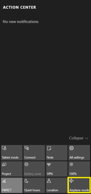 Airplane Mode in Windows 10