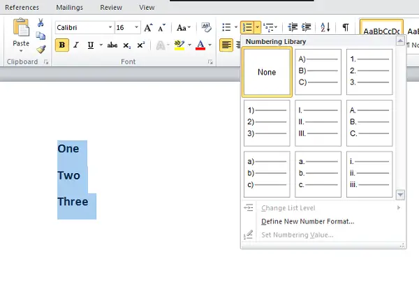 Change Default Numbered List in Word