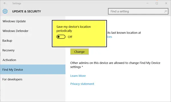 Find My Device Windows 10