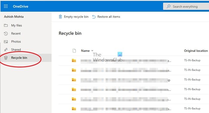 Restore Files OneDrive