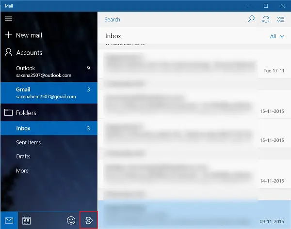 Windows 10 Mail App Sync Settings