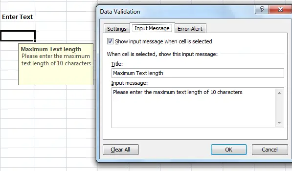 error messages in excel input message