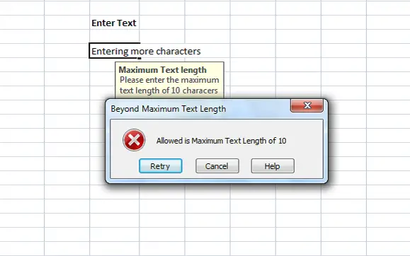 Add Error Messages in Excel