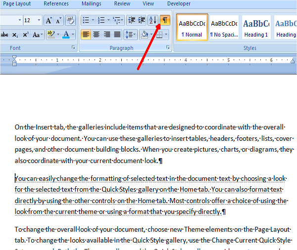 marks to show hidden text in word