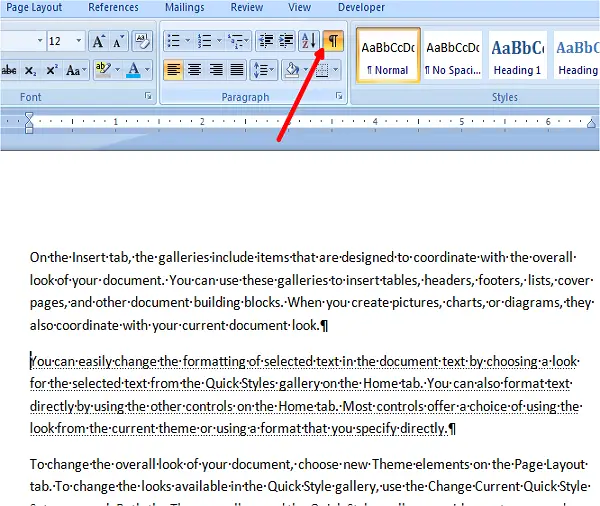 marks to show hidden text in word