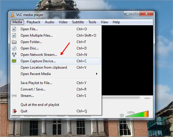 record videos using vlc player open capture device